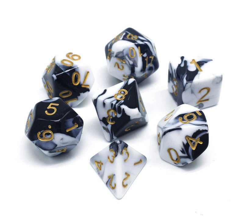 HD DND Dice Set Black & White Marble RPG Polyhedral Dice Fit Dungeons and Dragons(D&D) Pathfinder MTG Tabletop Role Playing Game 7-Die Dice Set - Image 2